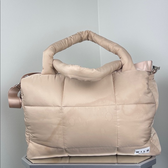 WILO Quilted Puffer Neutral Beige Tote Bag Uniform Padded Design - Picture 2 of 7